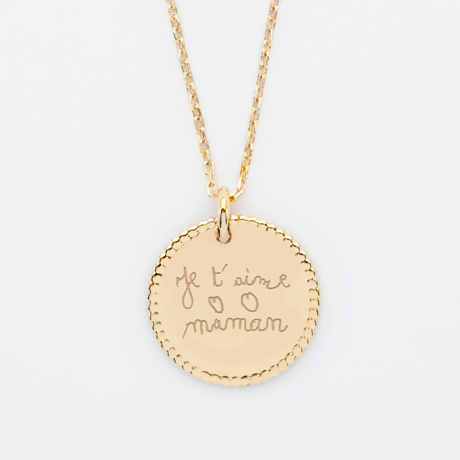 Pendentif bohème personnalisé médaille gravée plaqué or 19 mm