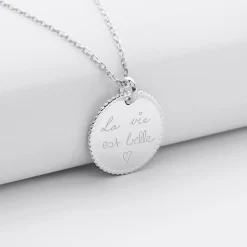 Pendentif bohème personnalisé médaille gravée argent 19 mm