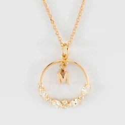 Pendentif cercle scintillant blanc personnalisé médaille plaqué or lettre initiale 5 mm