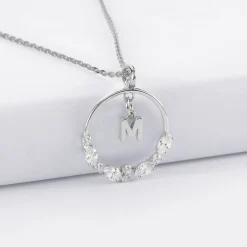 Pendentif cercle scintillant blanc personnalisé médaille argent lettre initiale 5 mm