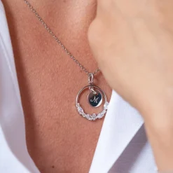Pendentif cercle scintillant blanc personnalisé médaille gravée argent 10 mm