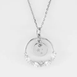 Pendentif cercle scintillant blanc personnalisé médaille gravée argent 10 mm