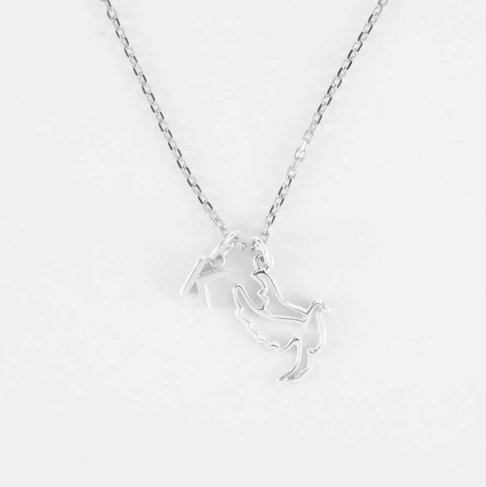 Pendentif colombe argent 18 mm et breloque lettre initiale 5 mm
