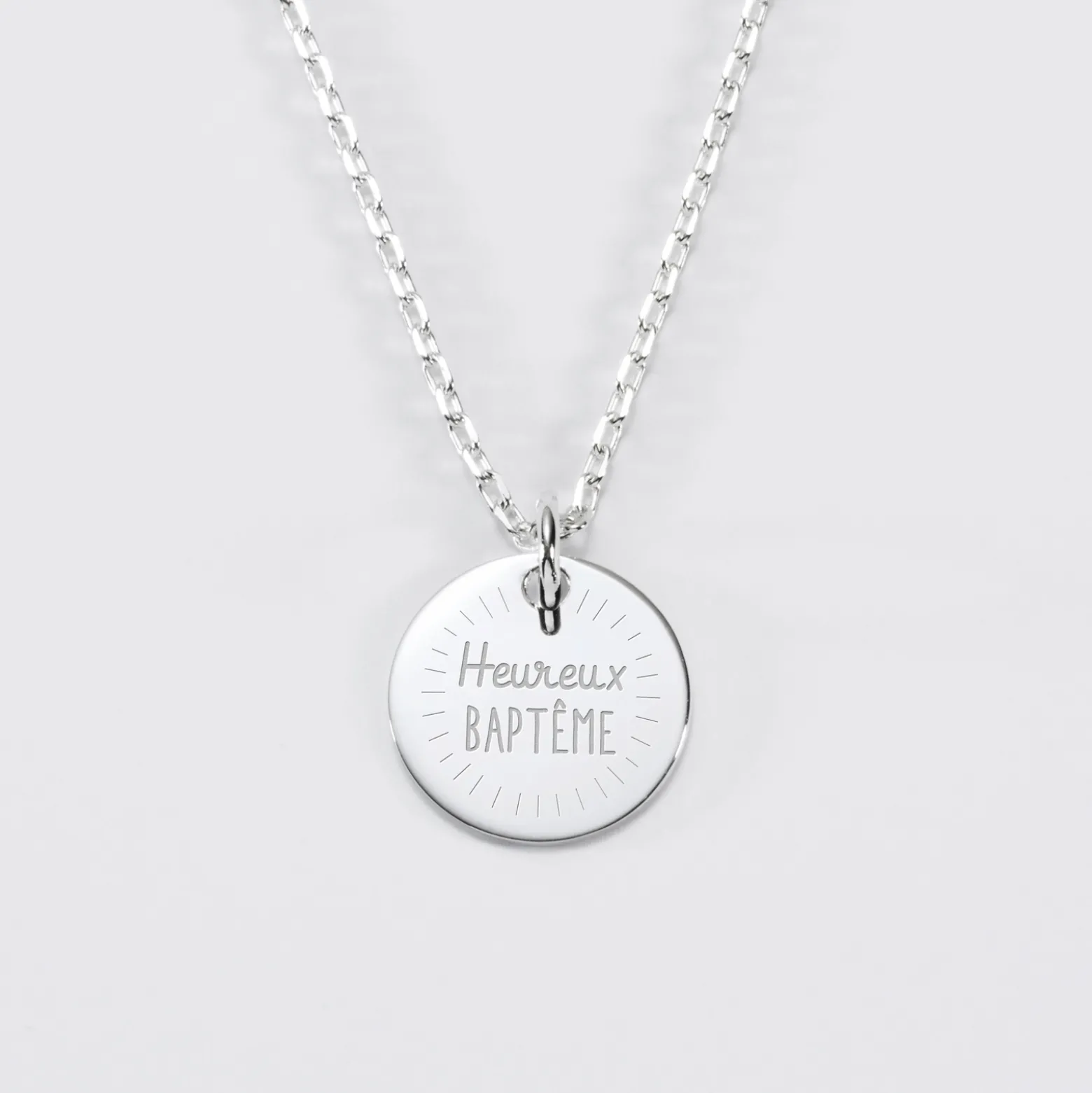 Pendentif Cérémonie enfant personnalisé médaille gravée argent 15 mm