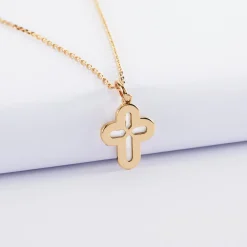Pendentif croix nacre plaqué or 16 mm