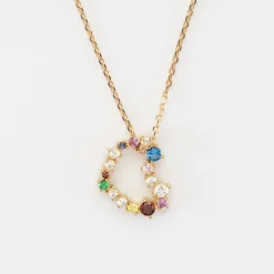 Pendentif cœur scintillant coloré plaqué or 18x15 mm