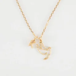 Pendentif enfant colombe plaqué or 18 mm et breloque lettre initiale 5 mm
