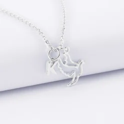 Pendentif enfant colombe argent 18 mm et breloque lettre initiale 5 mm