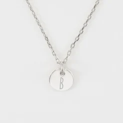 Pendentif enfant initiale personnalisé médaille martelée gravée argent 10 mm - Nos petits imparfaits