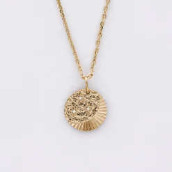 Pendentif enfant médaille Lune trio zircons plaqué or 14 mm