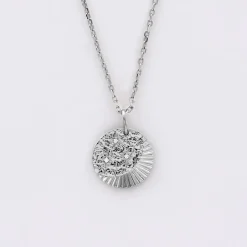 Pendentif enfant médaille Lune trio zircons argent 14 mm