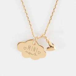 Pendentif enfant personnalisé médaille gravée plaqué or nuage 20x14 mm et breloque petit coeur bombé 7 mm - HappyBulle x Atelier Wagram