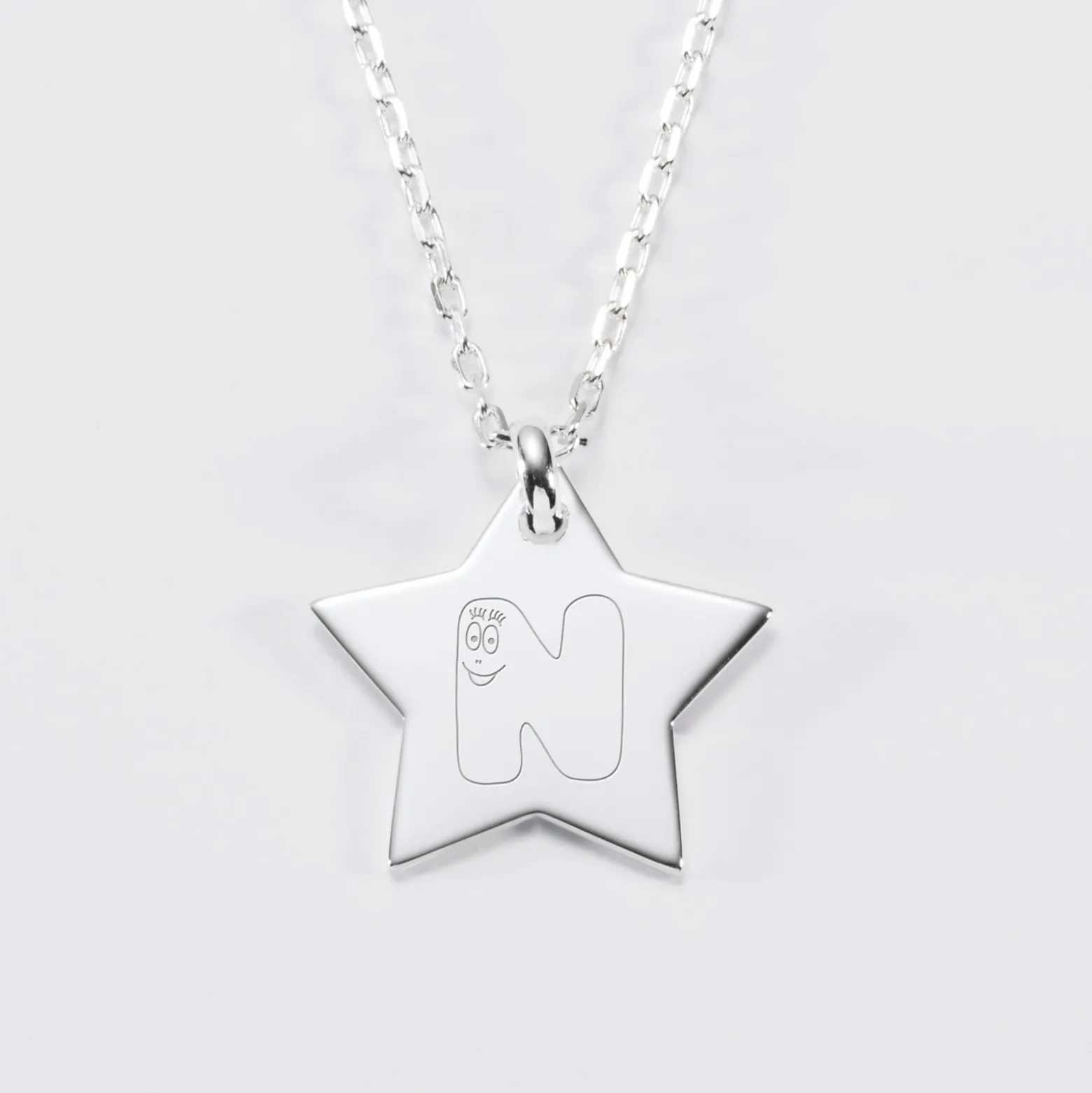 Pendentif enfant personnalisé médaille gravée argent dormeuse étoile 20x20 - HappyBulle x Barbapapa