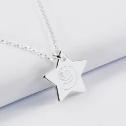 Pendentif enfant personnalisé médaille gravée argent dormeuse étoile 20x20 - HappyBulle x Barbapapa