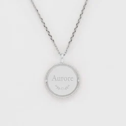 Pendentif enfant personnalisé médaille réversible contour tressé Eternelle gravée argent 18 mm