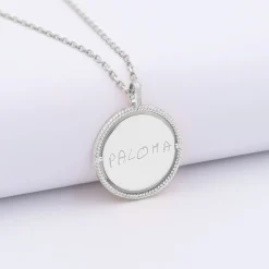 Pendentif enfant personnalisé médaille réversible contour tressé Eternelle gravée argent 18 mm