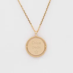 Pendentif enfant personnalisé médaille réversible contour tressé Eternelle gravée plaqué or 18 mm