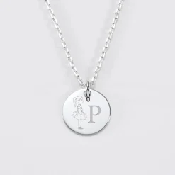 Pendentif enfant personnalisé initiale médaille gravée argent 15 mm - HappyBulle x Marie Savart