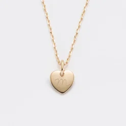Pendentif enfant personnalisé initiale médaille gravée plaqué or coeur 10 mm