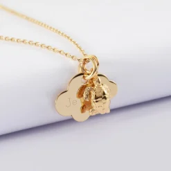 Pendentif enfant personnalisé médaille gravée plaqué or nuage 20x14 mm et breloque tortue 10 mm