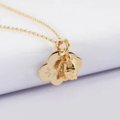 Pendentif enfant personnalisé médaille gravée plaqué or nuage 20x14 mm et breloque tortue 10 mm