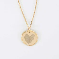 Pendentif enfant personnalisé médaille contour scintillant gravée plaqué or 16 mm