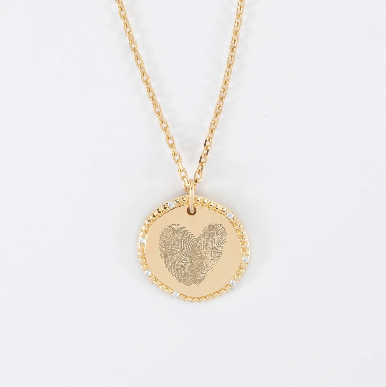 Pendentif enfant personnalisé médaille contour scintillant gravée plaqué or 16 mm