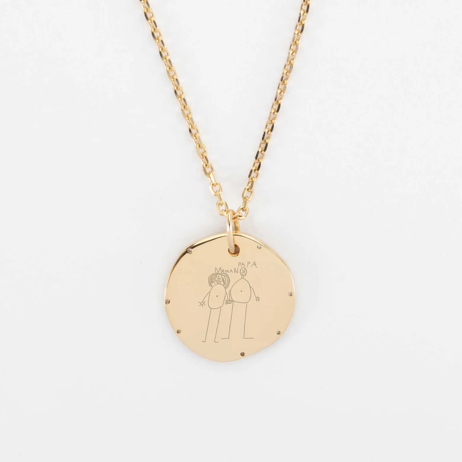 Pendentif enfant personnalisé médaille contour scintillant gravée plaqué or 16 mm
