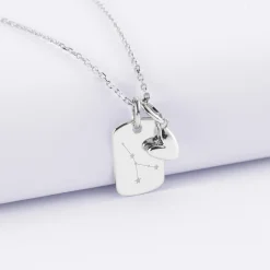 Pendentif enfant personnalisé médaille gravée argent rectangle 17x11 mm et breloque petit coeur bombé 7 mm - HappyBulle x Atelier Wagram