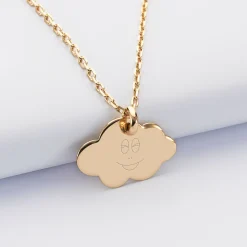 Pendentif enfant personnalisé médaille gravée plaqué or nuage 20x14 mm - Happybulle x Barbapapa