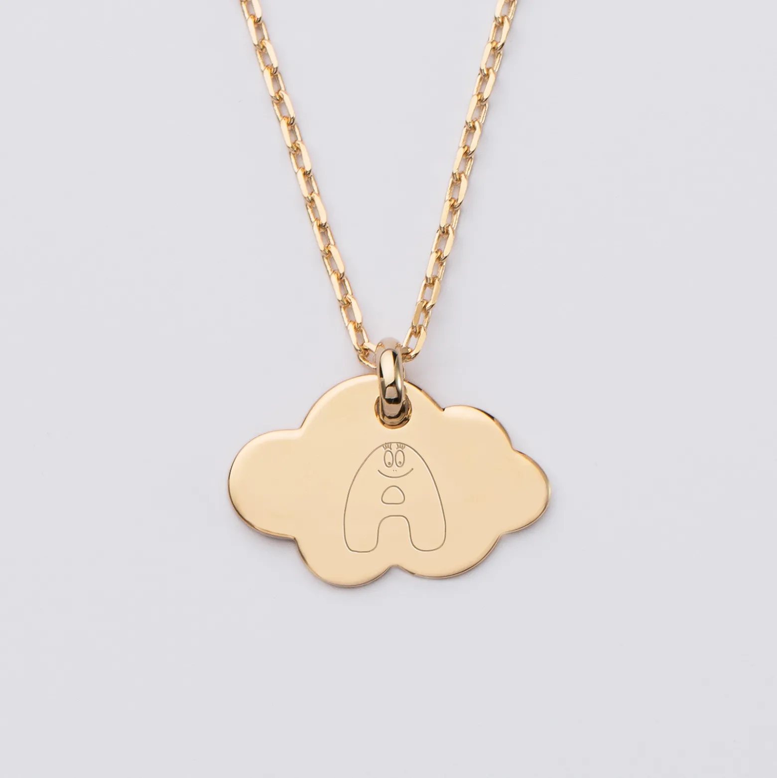 Pendentif enfant personnalisé médaille gravée plaqué or nuage 20x14 mm - Happybulle x Barbapapa