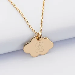 Pendentif enfant personnalisé médaille gravée plaqué or nuage 20x14 mm - Happybulle x Barbapapa