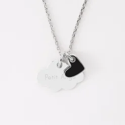 Pendentif enfant personnalisé médaille gravée argent nuage 20x14 mm et breloque coeur email 10 mm