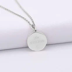 Pendentif enfant personnalisé médaille gravée argent rose des vents texturée 14 mm