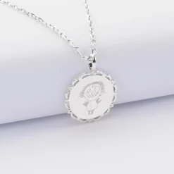 Pendentif enfant personnalisé médaille vintage dentelée gravée argent 17 mm
