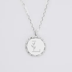 Pendentif enfant personnalisé médaille vintage dentelée gravée argent 17 mm