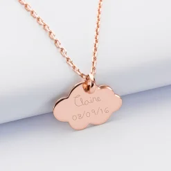 Pendentif enfant personnalisé médaille gravée plaqué or rose nuage 20x14 mm