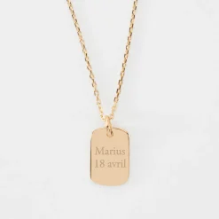 Pendentif enfant personnalisé médaille gravée plaqué or rectangle 17x11 mm