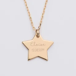 Pendentif enfant personnalisé prénom médaille gravée plaqué or étoile 20x20 mm