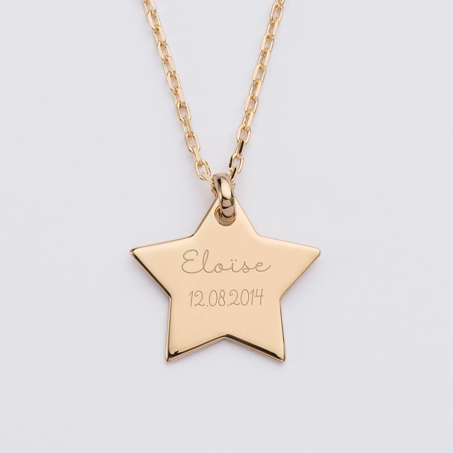 Pendentif enfant personnalisé prénom médaille gravée plaqué or étoile 20x20 mm