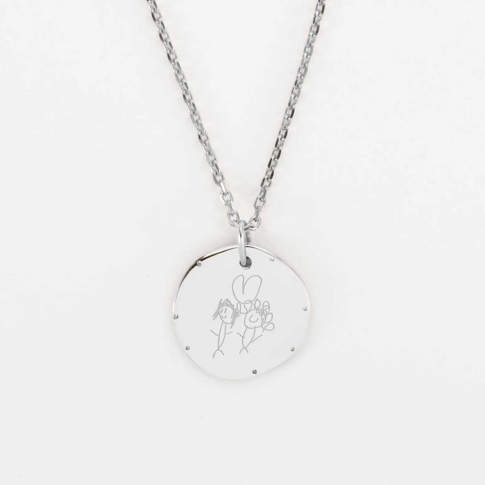 Pendentif enfant personnalisé médaille contour scintillant gravée argent 16 mm