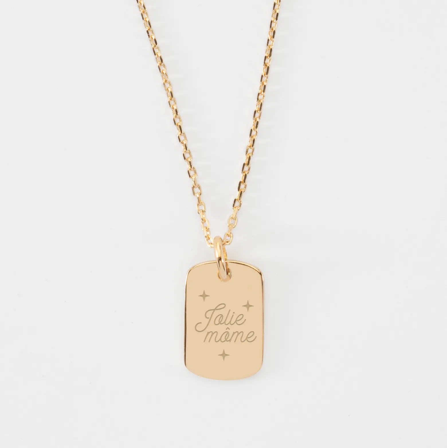 Pendentif enfant personnalisé médaille gravée martelée plaqué or rectangle 17x11 mm