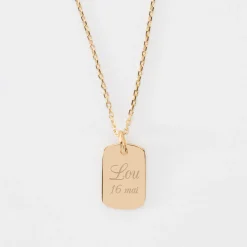 Pendentif enfant personnalisé médaille gravée martelée plaqué or rectangle 17x11 mm