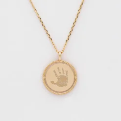 Pendentif enfant personnalisé médaille réversible contour tressé Eternelle gravée plaqué or 18 mm - HappyBulle x Capucine