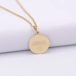 Pendentif enfant personnalisé médaille gravée plaqué or rose des vents texturée 14 mm