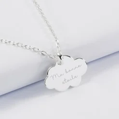 Pendentif enfant personnalisé prénom médaille gravée argent dormeuse nuage 20x14 mm