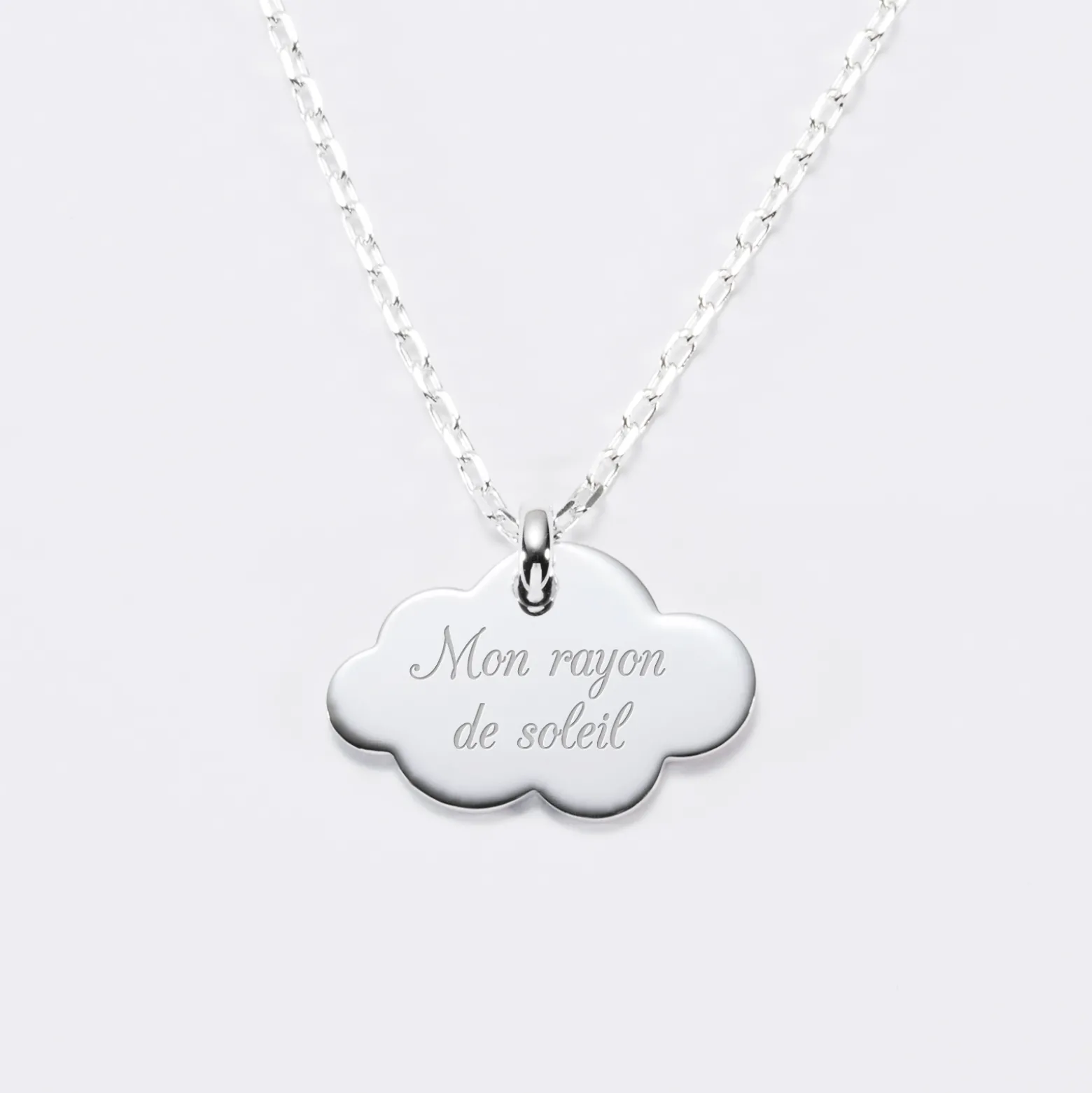 Pendentif enfant personnalisé prénom médaille gravée argent dormeuse nuage 20x14 mm