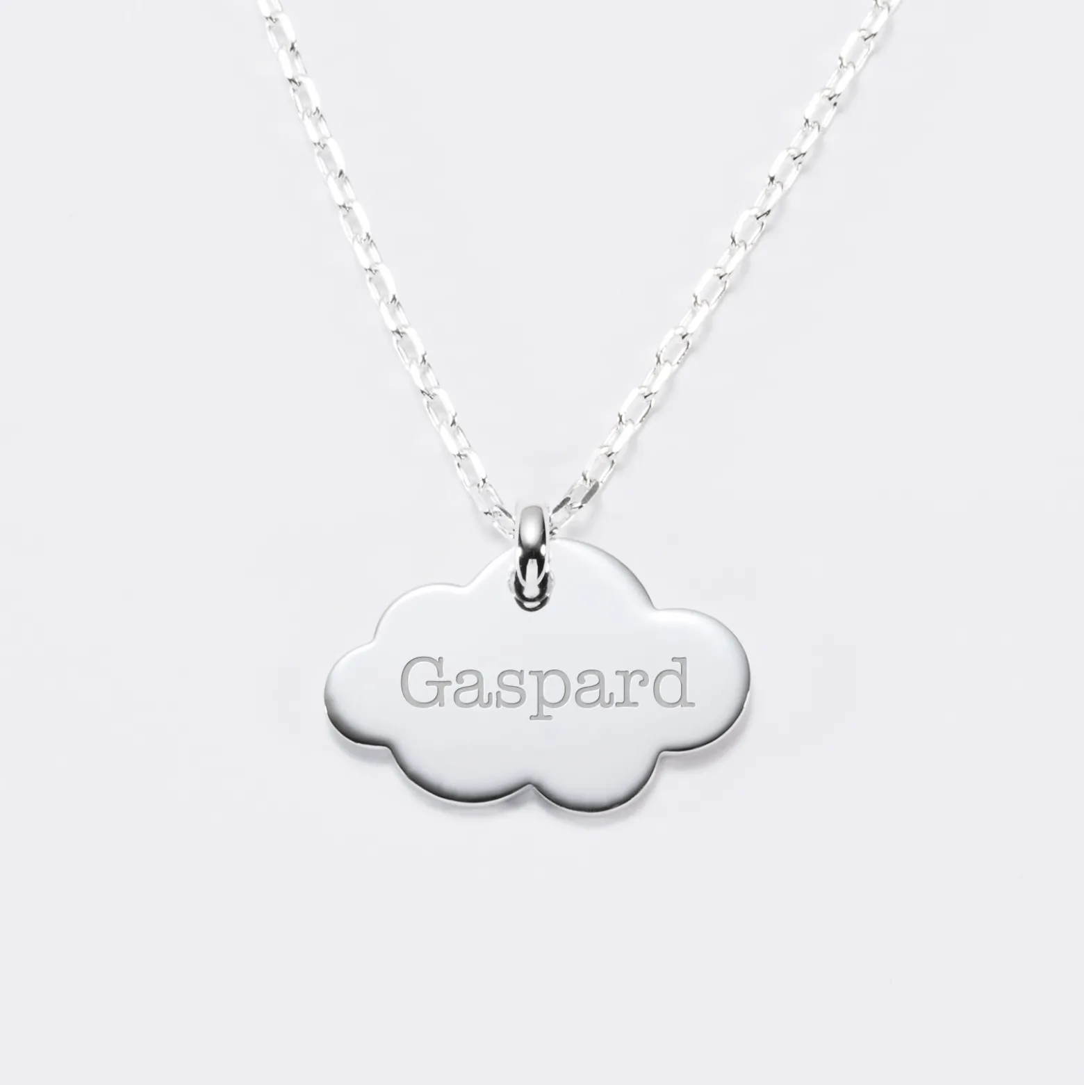 Pendentif enfant personnalisé prénom médaille gravée argent dormeuse nuage 20x14 mm