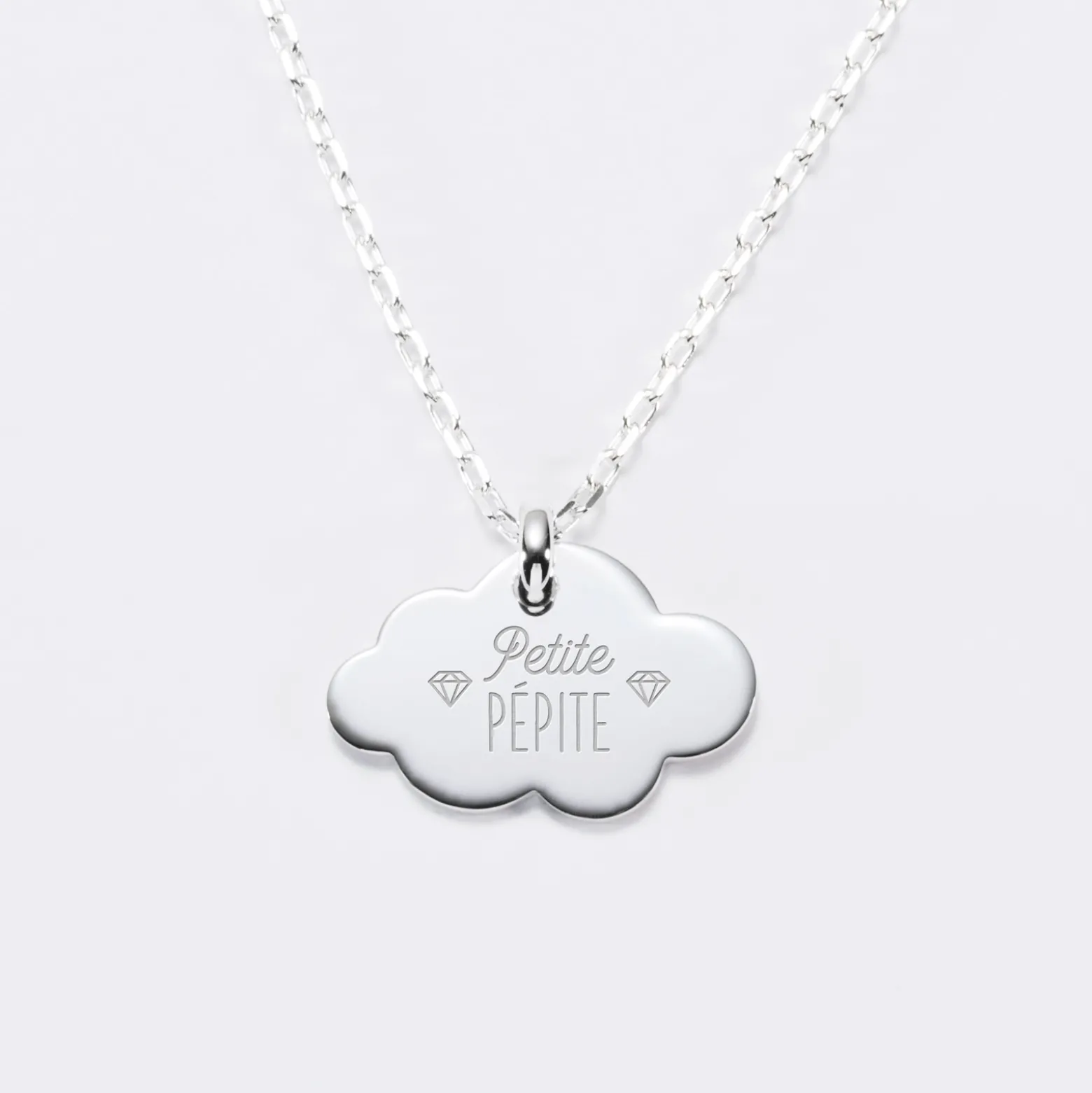 Pendentif enfant personnalisé prénom médaille gravée argent dormeuse nuage 20x14 mm