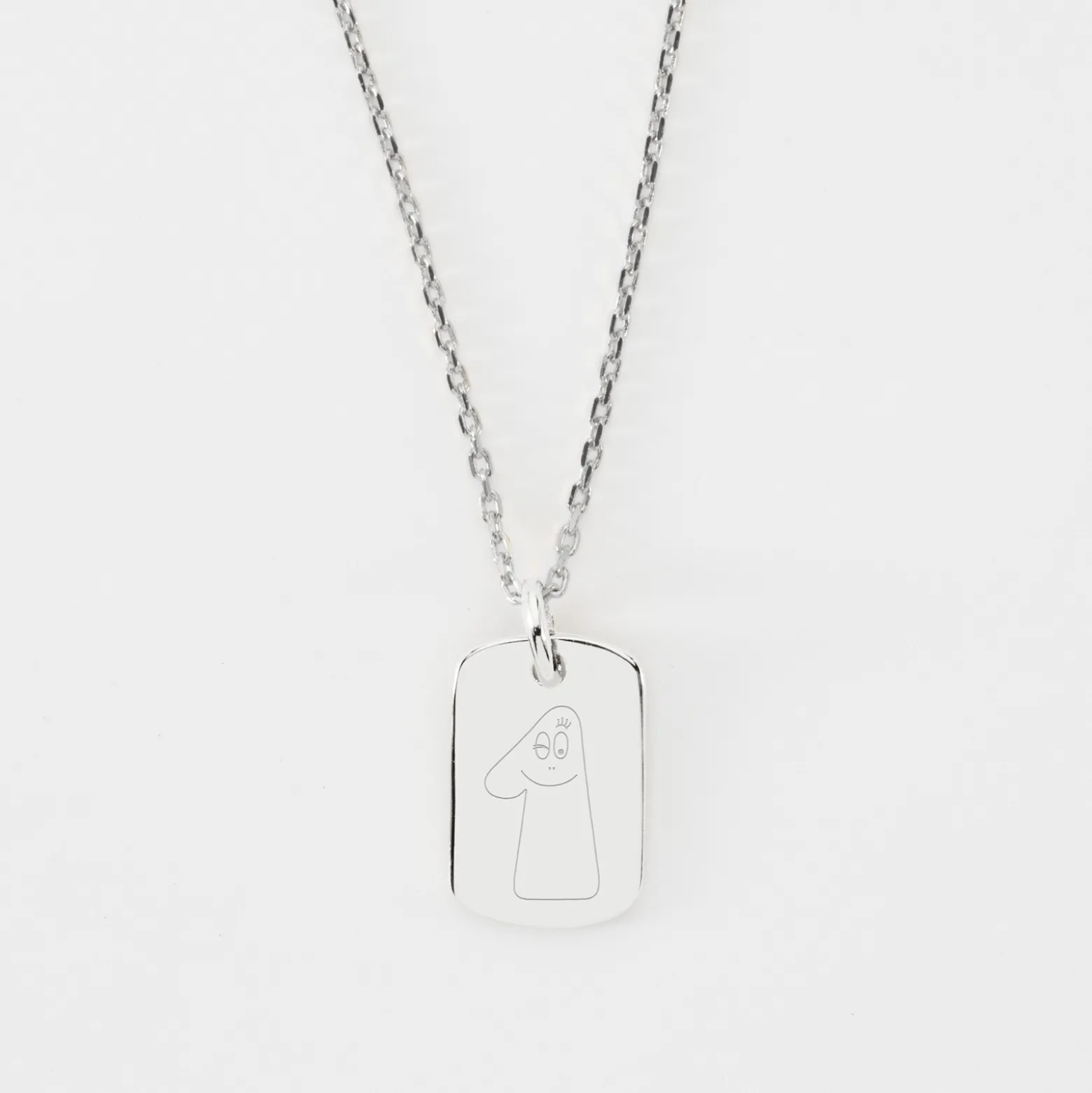 Pendentif enfant personnalisé médaille gravée argent rectangle 17x11 mm - Happybulle x Barbapapa